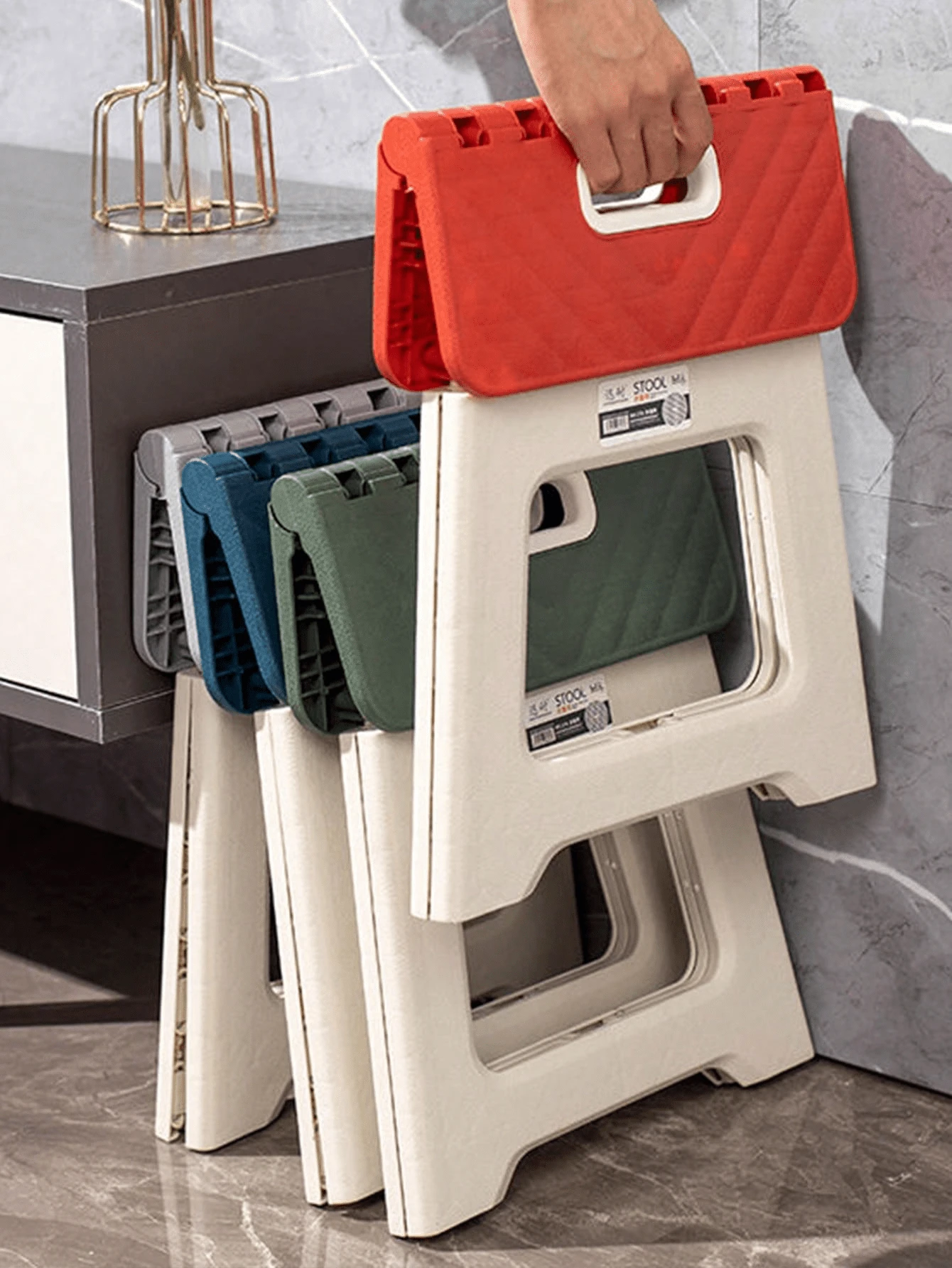 Lightweight Durable Folding Stool With Handle - Ideal For Kitchen, Bathroom, Camping, Hiking, Barbecue - Multicolor - View 1