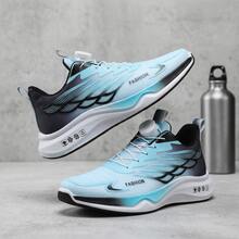 Tenis de hombre en oferta deportivos con hebilla giratoria de ajuste rápido, zapatos para hombre de malla transpirable con estampado gráfico lateral, tenis para hombre ligeros y cómodos con suela de EVA y caucho antideslizante, calzado deportivo de moda juvenil para running y caminar, zapatillas transpirables con amortiguación y diseño de estilo urbano casual. - Azul - Ver 5