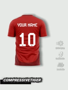 Customized Munich Home Red Football Jersey - Personalized Name, Gradient Solid Red Breathable Football Top, Customized Men's Sportswear, 2026 International Football - Red - View 2