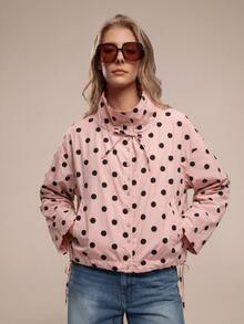 HZXVIC Chaqueta de manga larga de uso diario versátil y casual con estampado de lunares de un solo botonadura para mujer, color rosa, para primavera - Rosa - Ver 3