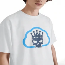 Camiseta 100% Algodón Estampado de Nube y Calavera con Corona, Cuello Redondo Holgado Casual Verano, Top de Moda Versátil para Hombre/Mujer - Blanco - Ver 6