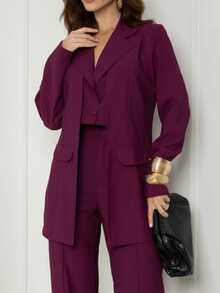 Women's Premium Blazer And Pants Set - Burgundy - View 5