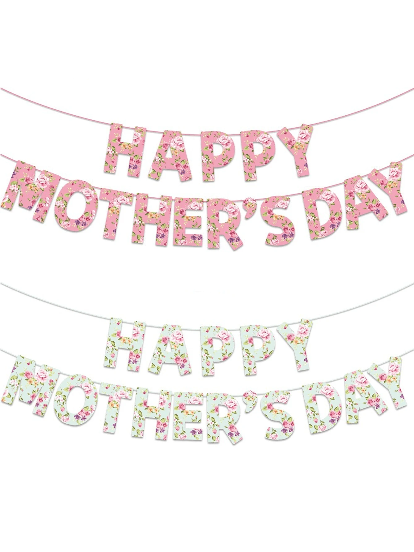1set Mother's Day Party Flower Letter Banner Banner Banner Scene Decoration Decal, Suitable For Mother's Day Parties, Theme Parties - Pull the Flag - View 1