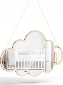 1pc Nordic Style Wooden Cloud Mirror Decor, Suitable For Children's Room, Lightweight Design Fits Girl's Bedroom, Playroom Or Holiday Decoration - Multicolor - View 2