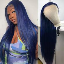 13x4 Synthetic Lace Front Wig, 26 Inches Long Straight Hair, Smooth Silky Texture, 150% Density, Navy Blue - Multicolor - View 2