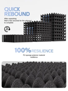 JIPO SPORT [24 miếng] Tấm xốp cách âm tự dính - 12x12x1.18/2 inch, Tấm xốp cách âm mật độ cao, Tấm trần phòng thu âm, Hấp thụ âm thanh, Giảm tiếng ồn, Khử tiếng vọng (Đen/Trắng/Xám/Tím) - Nhiều màu - Xem 4