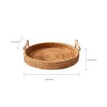 1pc Japanese Round Rattan Woven Storage Tray, Handmade Snack Fruit Bread Bun Display Platter With Handle - Mocha Brown - View 12
