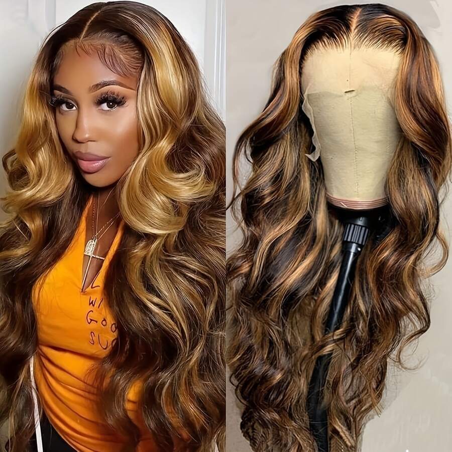30 Inch Honey Blonde Ombre 13x4 Lace Front Wig Human Hair HD Lace Front Wig 4/27 Highlight Body Wave Wig For Women