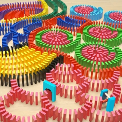 400块彩色木制多米诺骨牌，由积木制成，生日/圣诞礼物，STEM教育学习玩具（木制）