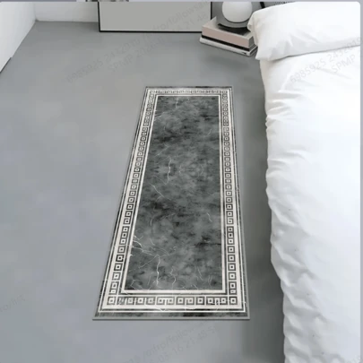 Elegant Black And Gray Marble Texture Carpet, Suitable For Living Room, Kitchen And Hallway - Fashionable Non-Slip Rug, Machine Washable, Polyester, Perfect For Modern Home Decor, Kitchen Rug