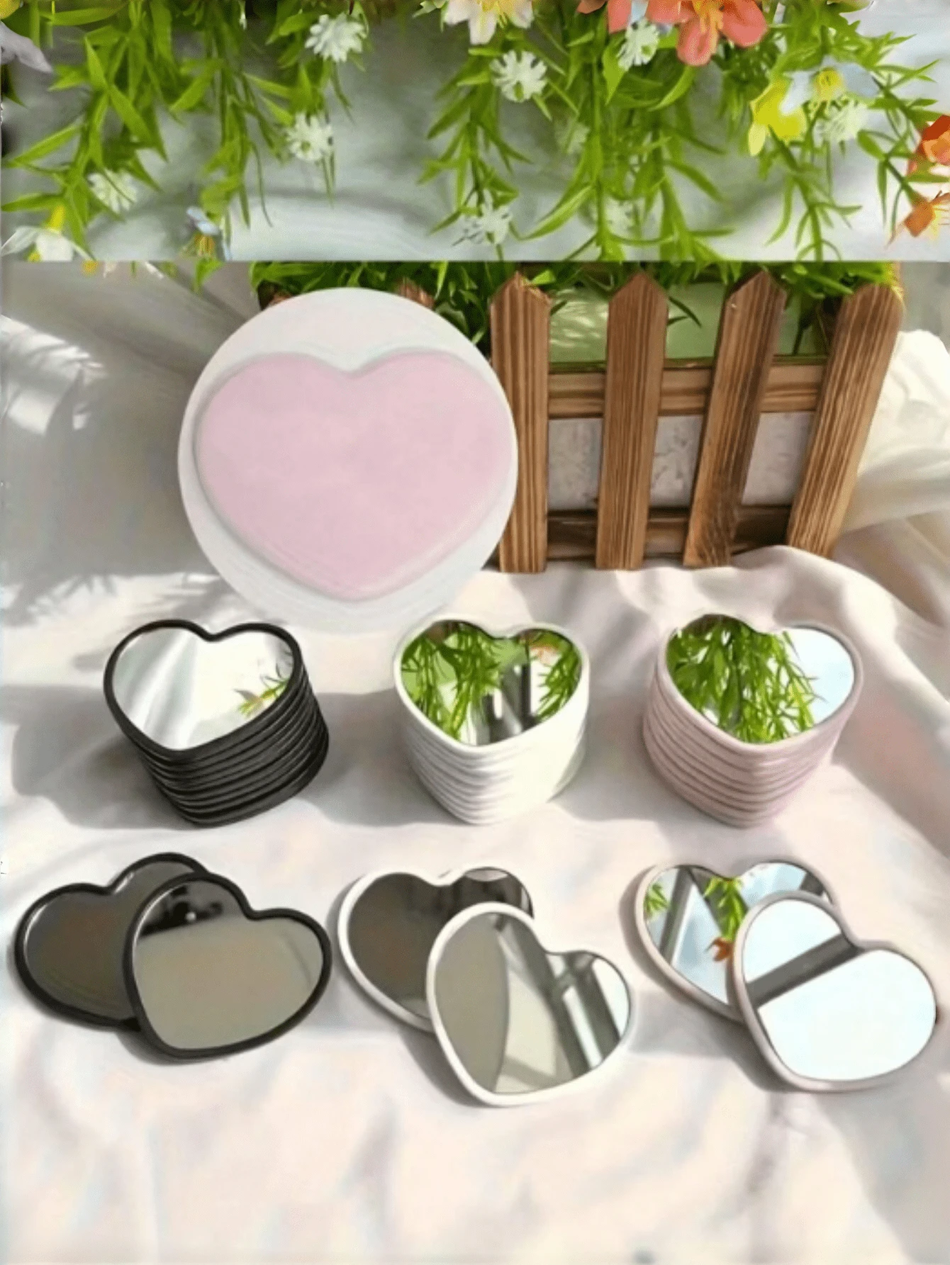 10/20/30/50pcs Heart Portable Pocket Mirror, Modern Minimalist Small Heart-Shaped Mirror, HD Mini Compact Vanity Mirror For Makeup, For Students, Dorm, Party Favors, Travel, Purse, Gift For Women, Girls, Friends, Teens, Christmas, Birthday, Valentine's Day (Pink/White/Green/Black). - Multicolor - View 1