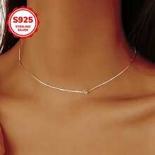 1 chiếc dây chuyền thời trang nữ, bạc sterling S925, hạt nhỏ tròn, kiểu dáng thanh lịch tối giản phong cách Y2K, thích hợp đeo hàng ngày/đi nghỉ mát/ngày Valentine/sinh nhật, quà tặng bạc sterling ít gây dị ứng. - Bạc - Xem 2
