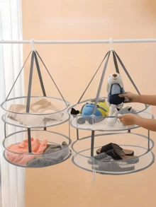 1pc Foldable Double-Layer Mesh Clothes Drying Rack, Suitable For Shirts, Sweaters, Underwear, Socks, Toys, Etc., Anti-Deformation Clothes Hanger, Polyester Material Durable Lightweight Foldable Drying Net, Laundry Drying Accessories - White - View 6