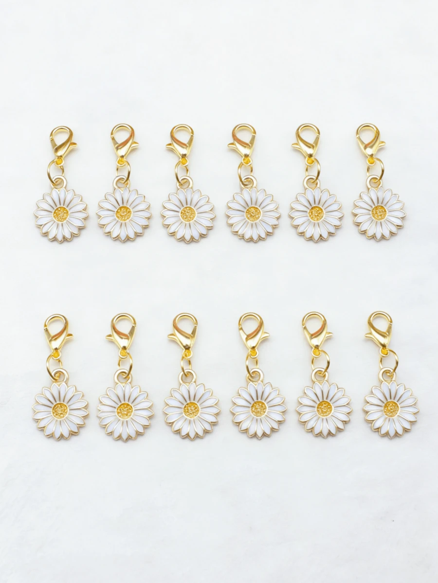 10个/套迷你雏菊龙虾扣钥匙扣，Y2K风花卉包包配件套装，汽车装饰，包包挂饰，背包吊坠，适合上学佩戴，可爱哥特风圣诞礼物 - 白色小雛菊 - 查看 1