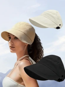 1pc Women's Breathable Wide Brim Sun Hat, Open Top Design | Suitable For Ponytail Hairstyle, Summer Sun Protection Hat, Foldable & Packable - Multicolor - View 8