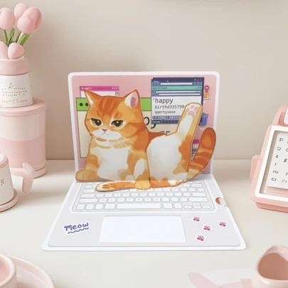 1 Set Mischievous Kitten Birthday Card - Cute 3D Greeting Card With Envelope, Unique Mouse Pad Information Card Suitable For Birthday And Celebration, Gift For Cat Lovers, Great For Cat Lovers, Family And Friends, Anniversary, Wedding, Graduation, Mother's Day, Bridal Shower, Birthday, Thank You - Stationery, Christmas