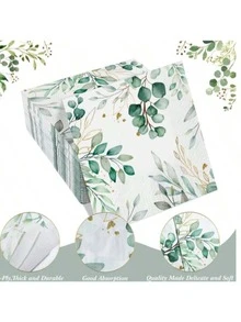 20/40张装柔软耐用桉树叶印花一次性餐巾纸 - 双层木浆纸，金色点缀，是派对、生日、野餐和节日的理想之选。 - 查看 2