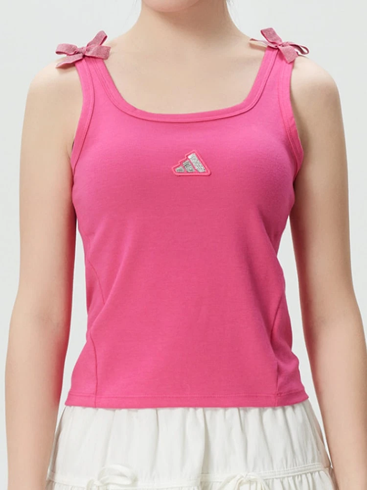 adidas 訓練運動跑步健身運動舒適無袖 瑜珈背心 女款 - 玫紅色 - 查看 1