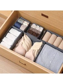 Foldable Storage Box, Fabric Wardrobe Organizer Drawer Divider, Suitable For Storing Clothes, Underwear, Bras, Socks, Intimate Apparel. Deep Gray Design, Space-Saving. Wardrobe Storage Accessory, Home Decor, Dorm Essential, Home Gift - Off White - View 2