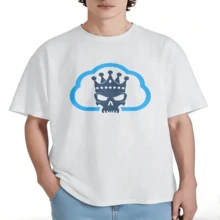 Camiseta 100% Algodón Estampado de Nube y Calavera con Corona, Cuello Redondo Holgado Casual Verano, Top de Moda Versátil para Hombre/Mujer - Blanco - Ver 4