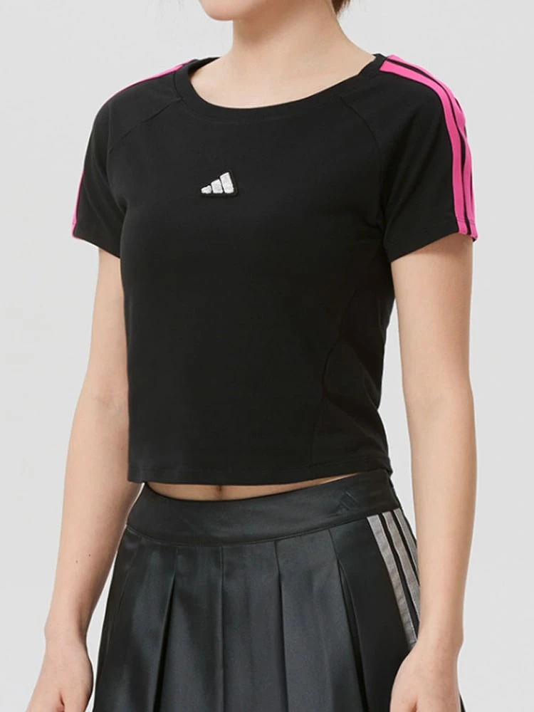 adidas 透氣舒適運動休閒短袖 T卹 女款 - 黑色 - 查看 1