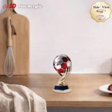 FIFA 2D旋转桌面摆件，造型仿足球奖杯，银红五边形设计，适合庆典场合 - 查看 11