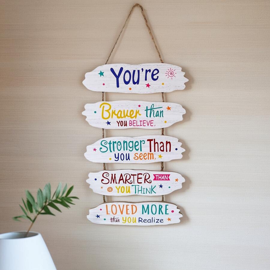 1pc Wooden Wall Decor, Warm Inspirational Phrase Sign, Wooden Wall Hanging, Printed With Motivational English Quote "You Are Brave, Smart, And Imaginative" - Home, Room Decor Or Graduation Gift, Classic Style, Family Gift | Inspirational Decor | Natural Wooden Surface, Wall Decoration, Suitable For 11 Different Holidays. Office Decor, Christmas Gift, Thanksgiving Gift - Multicolor - View 1