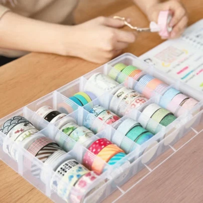 1pc 15-Compartment Transparent Storage Box, Removable Dividers, Organizer For Nail Art/Beading/Stationery, Multi-Compartment Plastic Storage Box With Snap Closure, Dust-Proof, Ideal For Washi Tapes/Jewelry/Small Parts, 15 Slots Freely Divisible, Desktop Stationery/Cosmetic Tools Organizer