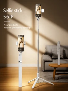 Alloy Metal Bracket 67in/170cm Extendable Aluminum Alloy Tripod With Selfie Light, Bluetooth Remote, Compatible With IPhone And Android Phones, Great For Travel, Vlogging, Video And Photography Women's Day Gift - one-size - View 3