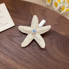 1pc Rhinestone Starfish Rattan Woven Hair Clip (Duck Clip) - Multicolor - View 6