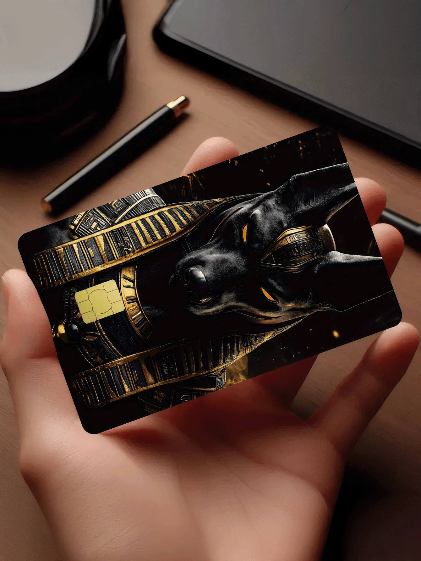 1pc Anubis Death God Credit Card Sticker, PVC Material Anti-Fingerprint Durable Anti-Scratch, Suitable For Men And Women, Couples, Decorative Sticker For Debit/Credit Cards, Transportation Cards, Student ID Cards - Multicolor - View 1