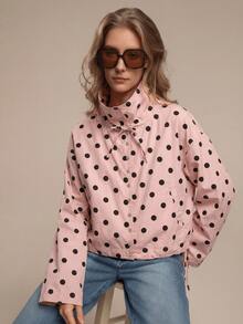 HZXVIC Chaqueta de manga larga de uso diario versátil y casual con estampado de lunares de un solo botonadura para mujer, color rosa, para primavera - Rosa - Ver 2