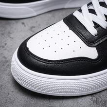 Tenis de hombre casuales con suela gruesa y plataforma estilo coreano, zapatos para hombre de moda urbana con cordones y textura de cuadros, calzado deportivo transpirable cómodo y ligero, sneakers versátiles de calle con diseño juvenil, calzado resistente al desgaste y antideslizante de uso diario. - Negro - Ver 6