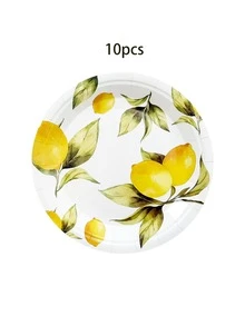 10个/60个/120个装 7/9英寸柠檬派对纸盘，夏季水果一次性纸盘，三种款式柠檬纸盘甜点盘，适用于夏季婚礼、新娘送礼会、婴儿派对、生日派对等场合，男女皆宜。 - 多色 - 查看 9