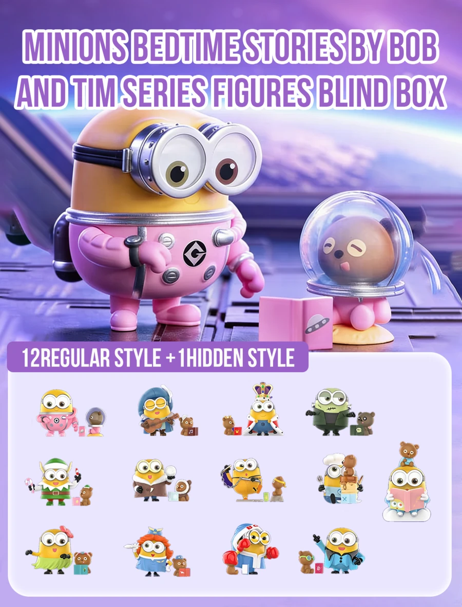 Minion Bedtime Story Series Blind Box, Home Office Car Decoration, Minion Cute Q-Version Cartoon Figure Toy Blind Box Collection, Fun Minion Small Statue Model Toy, Theme Party Decoration Ornament, Birthday, Christmas Surprise Unboxing Gift