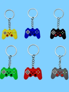 6pcs/12pcs Creative Game Controller Keychain, PVC Resin Keyring, Car Accessories Keychain, Soft Rubber Material (4 Random Dots On The Right Side) - 12pcs-multicolor - View 4