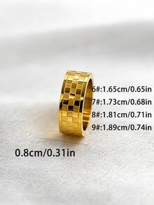 1pc Unique Creative Stainless Steel 18K Gold Plated Chessboard Pattern Ring, Casual Daily Accessory For Men - Gold - View 11