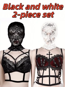 1 pieza Máscara facial elegante de encaje negro y blanco, adecuada para todas las estaciones, apta para Halloween, baile de máscaras, San Valentín y otras ocasiones - A - Ver 11