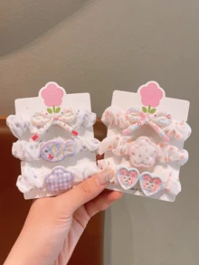 3 chiếc dây buộc tóc in hình hoa hoạt hình, dây buộc tóc màu kem dễ thương, phụ kiện tóc ngọt ngào - Nhiều màu - Xem 2