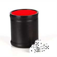 1个带盖PU皮革骰盅，绿/红内衬，静音骰子棋盘游戏（含5颗骰子），静音皮革骰盅套装 - 彩色 - 查看 1