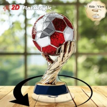 FIFA 2D旋转桌面摆件，造型仿足球奖杯，银红五边形设计，适合庆典场合 - 查看 1