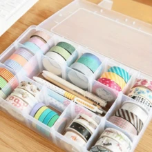 1个15格透明收纳盒，带可拆卸隔板，适用于美甲/串珠/文具等物品的收纳，多格塑料收纳盒，按扣闭合，防尘，非常适合收纳和纸胶带/珠宝/小零件，15个隔层可自由分隔，桌面文具/化妆工具收纳盒 - 彩色 - 查看 3