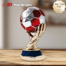 FIFA 2D旋转桌面摆件，造型仿足球奖杯，银红五边形设计，适合庆典场合 - 查看 2