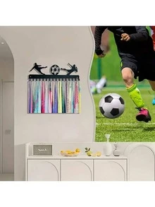 1pc Football Medal Display Rack, Medal Holder, Solid Black Steel Metal, Wall-Mounted, Can Display Over 50 Medals, Easy Installation, Hook-Style Display Rack - Black - View 5