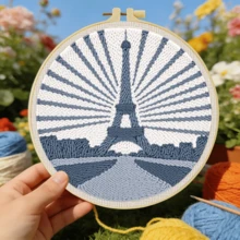 DIY Punch Needle Embroidery Kit, Suitable For Beginners, Includes Punch Needle, Threads, Instructions, Embroidery Hoop And Pre-Printed Fabric With Beautiful Architectural Landscape Patterns, Creative Handcraft Set For Home Wall Decor And Perfect Gift, 2D Flat Printed Punch Needle Embroidery Kit/Starter Kit/Fun Kit, 20X20cm (7.87X7.87 Inches) - 20 - View 5