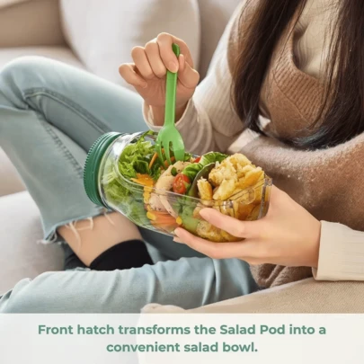 1 bình lắc salad rau củ quả sáng tạo, hộp đựng salad mở bên hông, tiện dụng cho hoạt động ngoài trời, hộp cơm trưa kín, hộp đựng salad rau củ kèm nước chấm, bình lắc salad thay thế bữa ăn hỗ trợ giảm cân và tập thể dục, cốc chống rò rỉ có ngăn cách khô-ướt, tiện lợi mang theo.