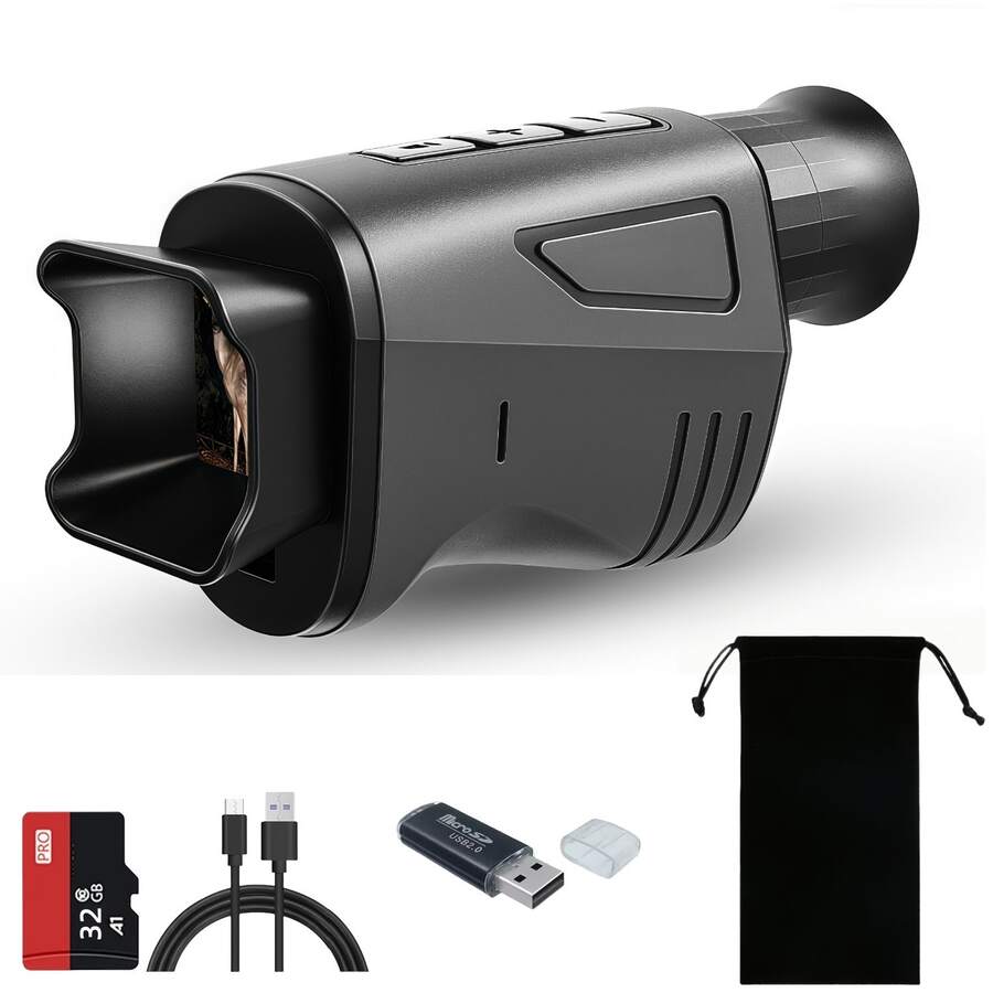 KLZO-ABS Night Vision Monocular USB-C Charging - 10x 40mm IR Night Vision, 16x Digital Zoom, 1.54-Inch HD Display, Ideal For Hunting, Camping, Wildlife Observation, Security Monitoring, Adventure Photography | Stylish Monocular Design | Portable Night Vision With 32G Card+Card Reader + Storage Pouch