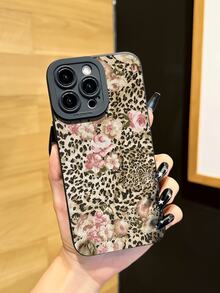 1 chiếc ốp lưng điện thoại mới, độc đáo, phong cách retro, họa tiết da báo và hoa lá, tương thích với Apple 17 Pro Max/Air, 11/12/13/14 Plus, XR/7/8 Plus/15 Pro Max, Series - màu đen - Xem 1