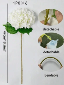 1/3支装 18.5英寸白色刺绣人造花，带茎，丝缎花球，适用于办公室、派对、婚礼、仿真植物、春夏装饰、花园、房间、家居、户外、父亲节礼物 - 白色 - 查看 10