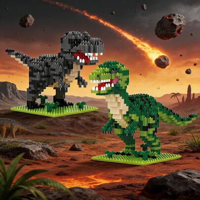 挑战性动物系列拼装套装 - 霸王龙积木，创意模型套件，ABS益智积木工艺品，万圣节/感恩节/圣诞节理想礼物